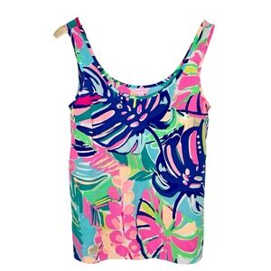 Lilly Pulitzer Silk Tank Top Womens Size XS Tropical Leaf Print Preppy